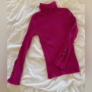 Y2K Colorful Fuchsia Ribbed Turtleneck Sweater